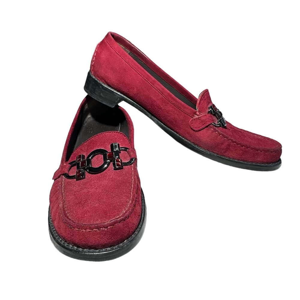 Stuart Weitzman Women’s Red Suede Loafer Flats Size 8 M Horsebit Slip Ons